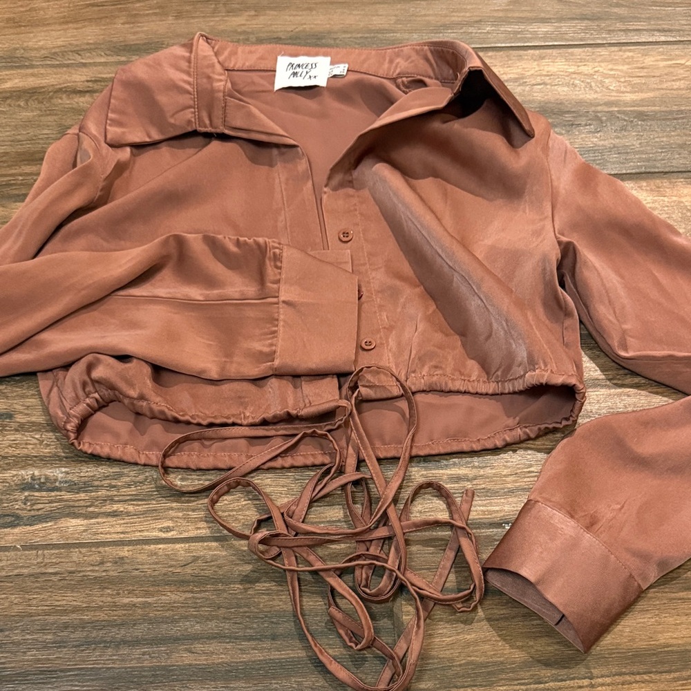 Princess Polly Terracotta Cropped Blouse with Wrap Tie Detail